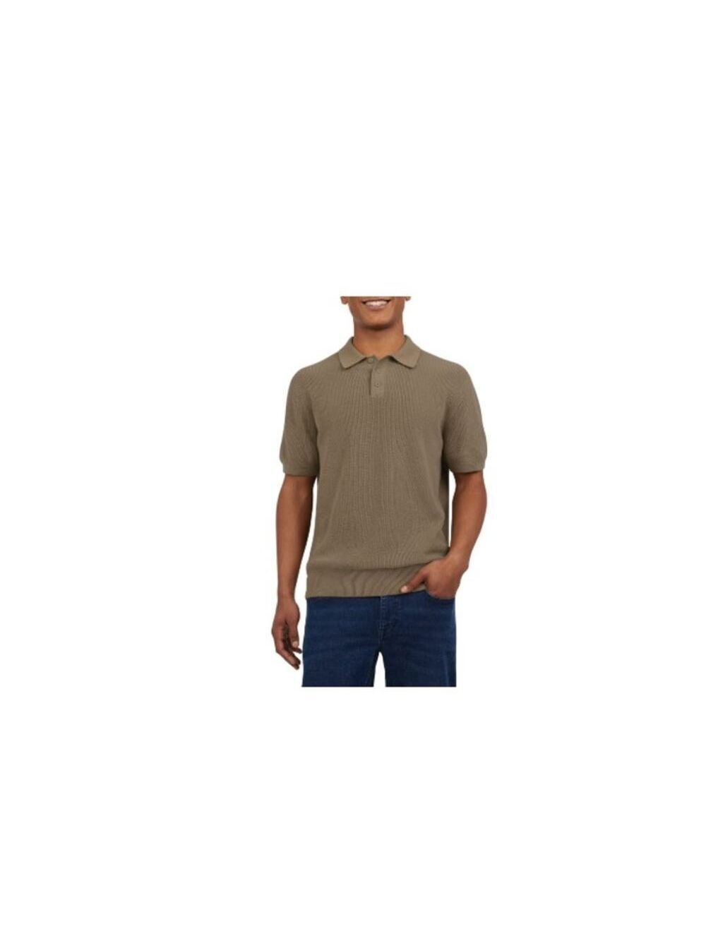 DKNY Men's Sweater Polo Cream/Brown Size L